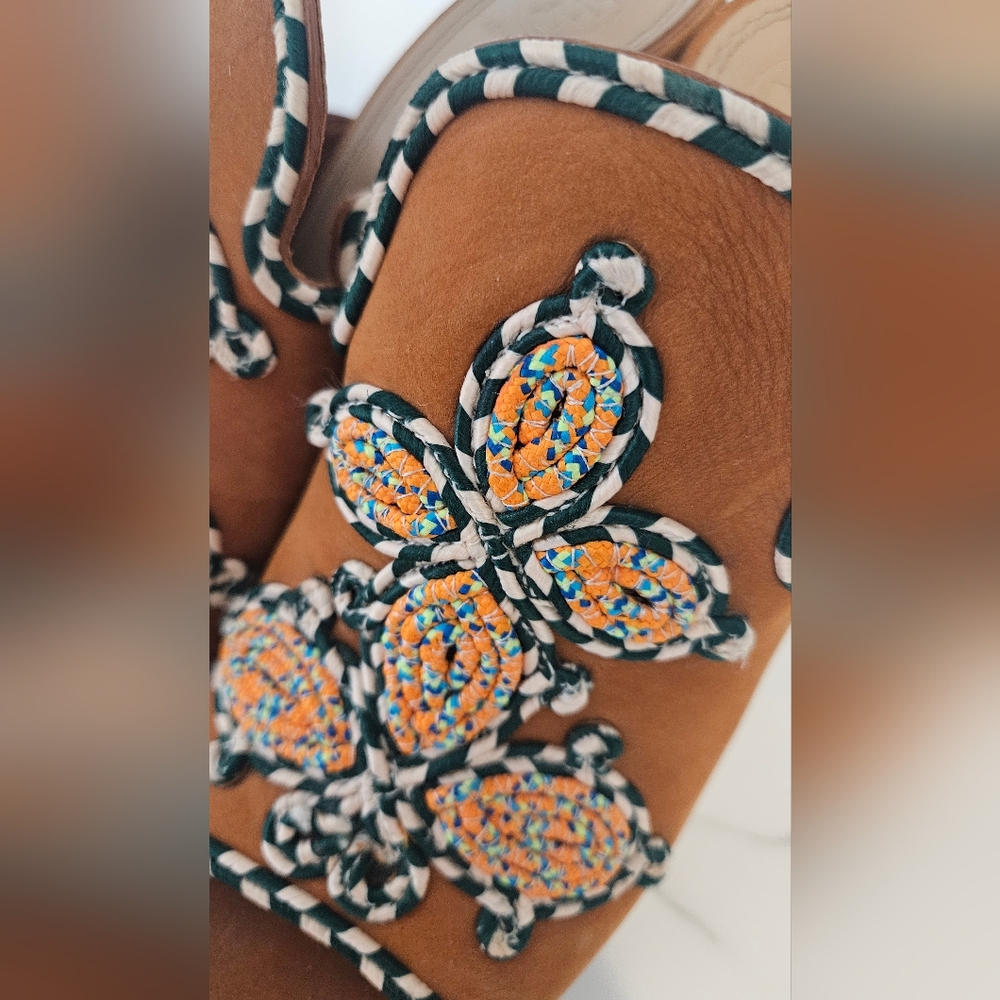 Tory Burch Palisade Embroidered Brown Mule Heels - Picture 4 of 9